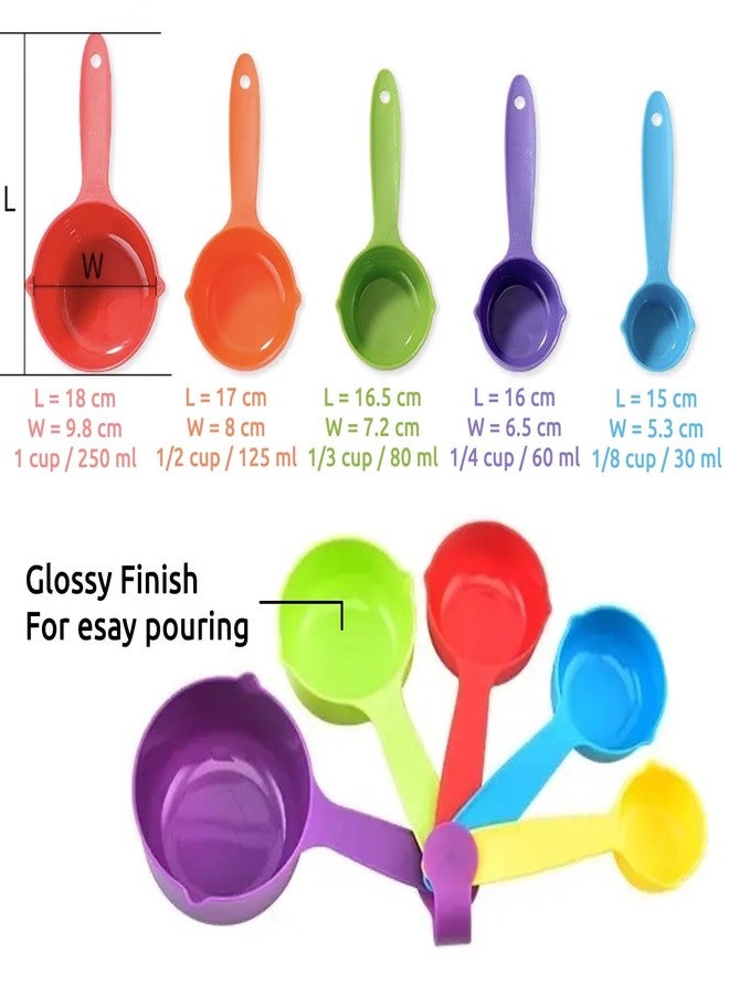 SpiderJuice 10Pc Multicolor Stackable Plastic Measuring 5 Cups and 5 Spoon with Ring Holder for Measuring Wet & Dry Food Ingredients Baking Cooking Kitchen Tool Kit Set for Home Kitchen Hotel - Image 3